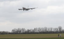 Russian special government plane lands at the Vaclav Havel airport in Prague, Czech Republic, Monday, April 19, 2021. Czech Republic is expelling 18 diplomats identified as spies over a 2014 ammunition depot explosion. On Saturday, April 17, 2021, Prime Minister Andrej Babis said the Czech spy agencies provided clear evidence about the involvement of Russian military agents in the massive explosion that killed two people. (AP Photo/Petr David Josek)