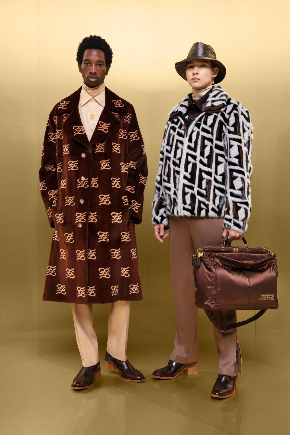 This season, the iconic Fendi double-F monogram print is reinterpreted across a range of garments.