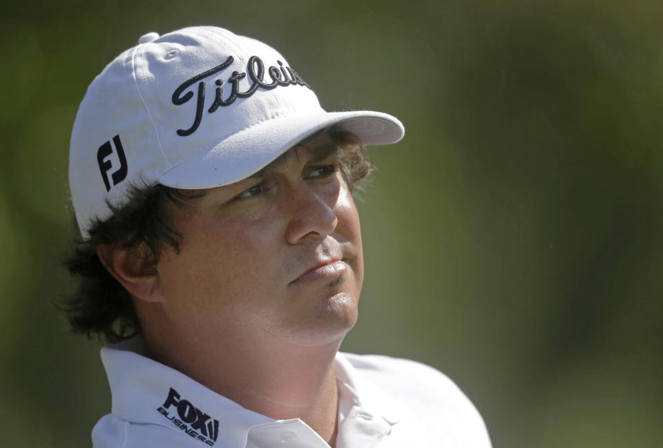 Jason Dufner watches his tee shot on the ninth hole during a practice round for The Players championship golf tournament at TPC Sawgrass in Ponte Vedra Beach, Fla., Wednesday, May 7, 2014. (AP Photo/Gerald Herbert)