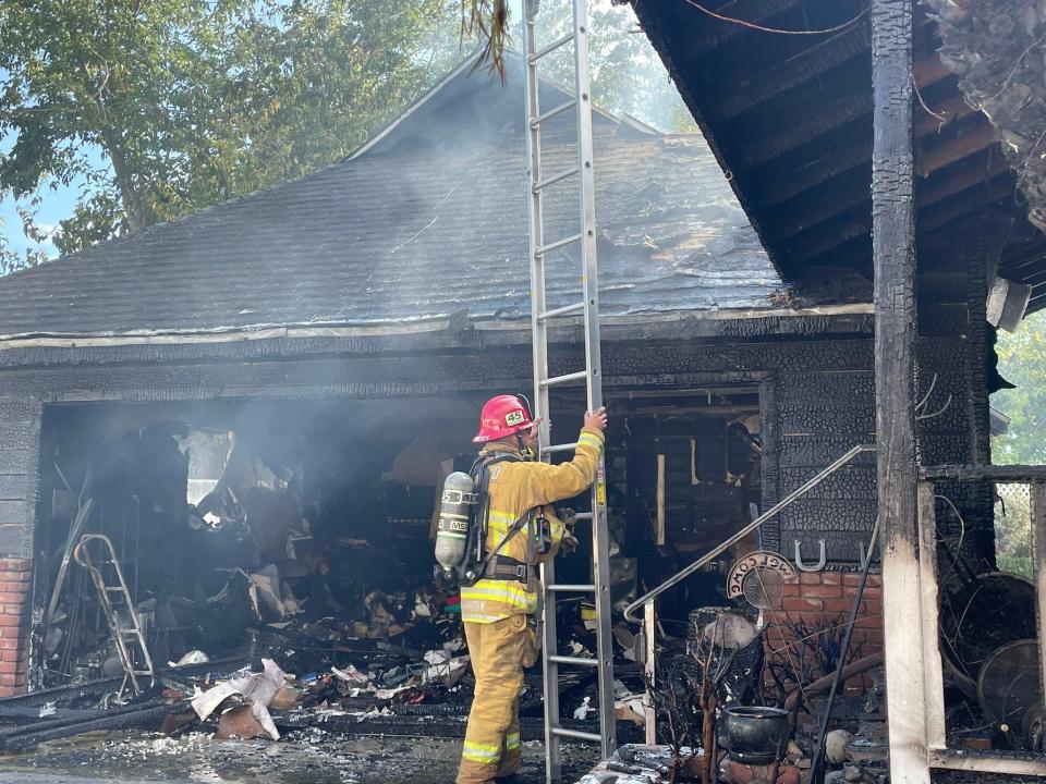 A fire broke out in a garage along the 4800 block of Alamo Street in Simi Valley around 3 p.m. Tuesday.