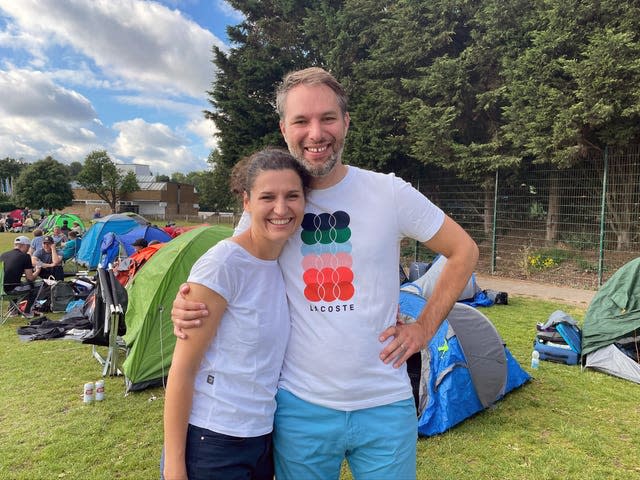 Jacek Brudnicki, right, and Magdalena Stojer Brudnicka from Poland, in the queue for Wimbledon tickets