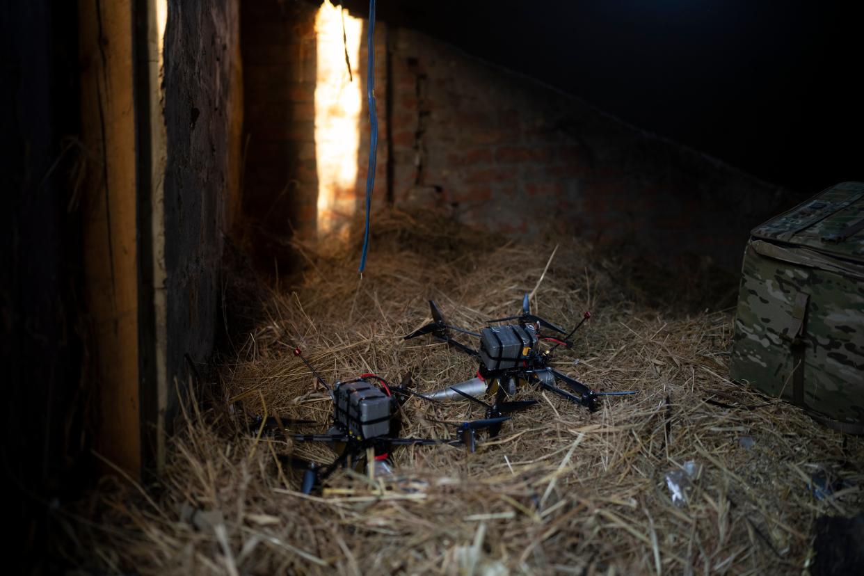 Representational : Exploding drones loaded with shells lay inside a hay barn on the front line in the outskirts of Kremmina, Ukraine (AP)