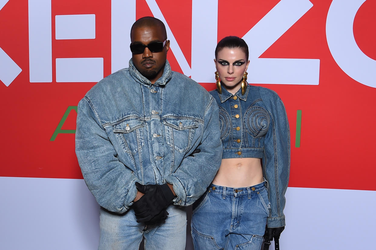 Kanye West and Julia Fox attend the Kenzo Fall/Winter 2022/2023 show as part of Paris Fashion Week on January 23, 2022 in Paris, France.