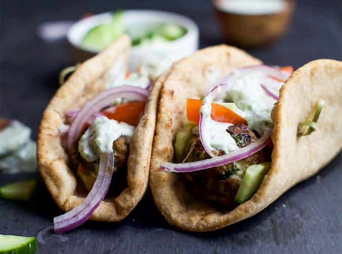 Greek Turkey Meatball Gyro with Tzatziki Sauce