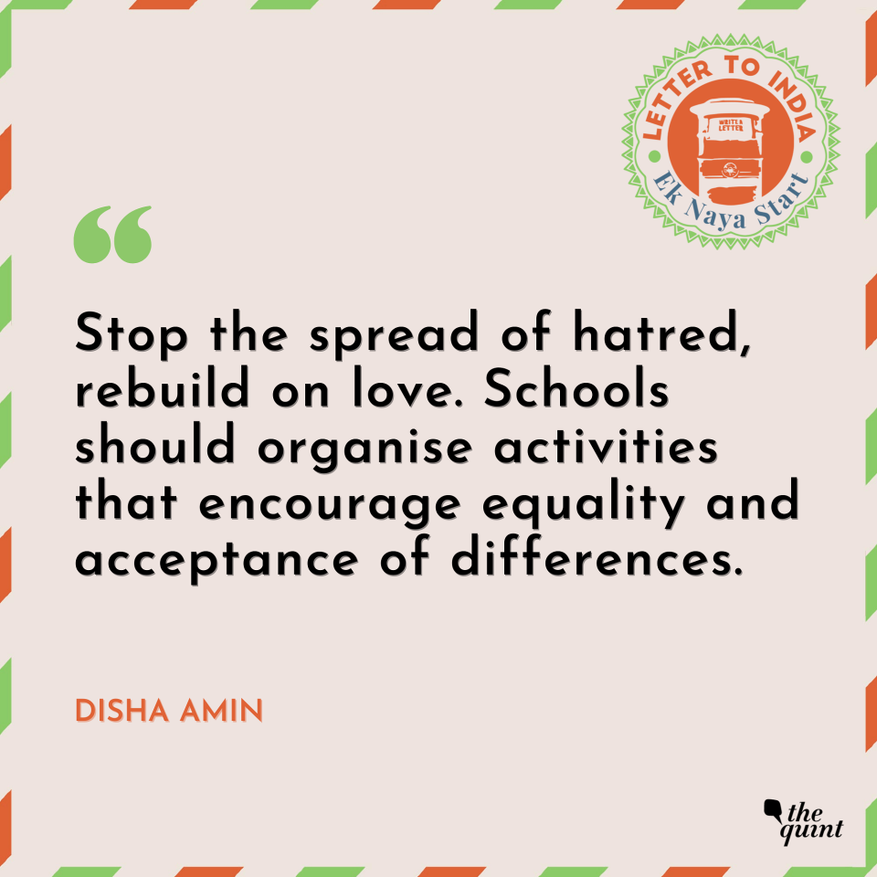 Disha Amin wants students to learn equality in her letter to India,