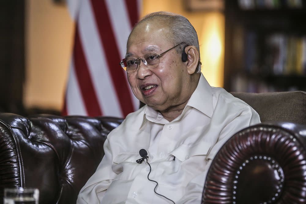 Gua Musang MP Tengku Razaleigh Hamzah speaking during an interview with the National Professor Council in this file picture taken on December 24, 2020. — Picture by Hari Anggara