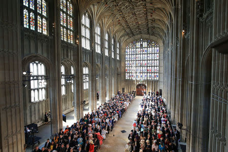 A general view of guests sitting in St George's Chapel at Windsor Castle for the wedding of Prince Harry and Meghan Markle in Windsor, Britain, May 19, 2018. Danny Lawson/Pool via REUTERS