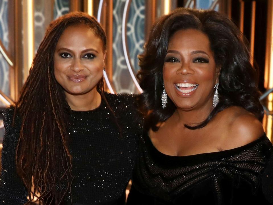 Ava DuVernay, left, Oprah Winfrey, center, and Gayle King are seen at the Golden Globes