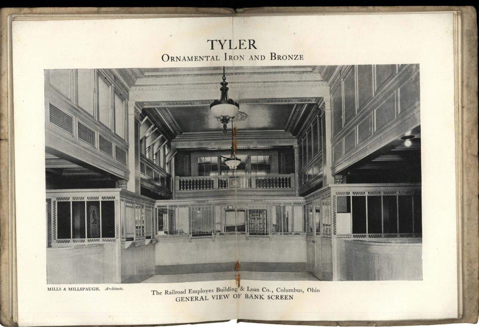 Aaron Baer says he spent a good deal of time looking through Columbus Metropolitan Library files to find old photos of his group's new office at 60 E. Broad St. He found this image that shows the lobby when it was the Railroad Employes Building & Loan Company.  Baer is leader of the Center for Christian Virtue, which just spent $1.25M cash to buy 60 E. Broad and plans to raise another $3.75M to renovate the 15,000 square foot building.