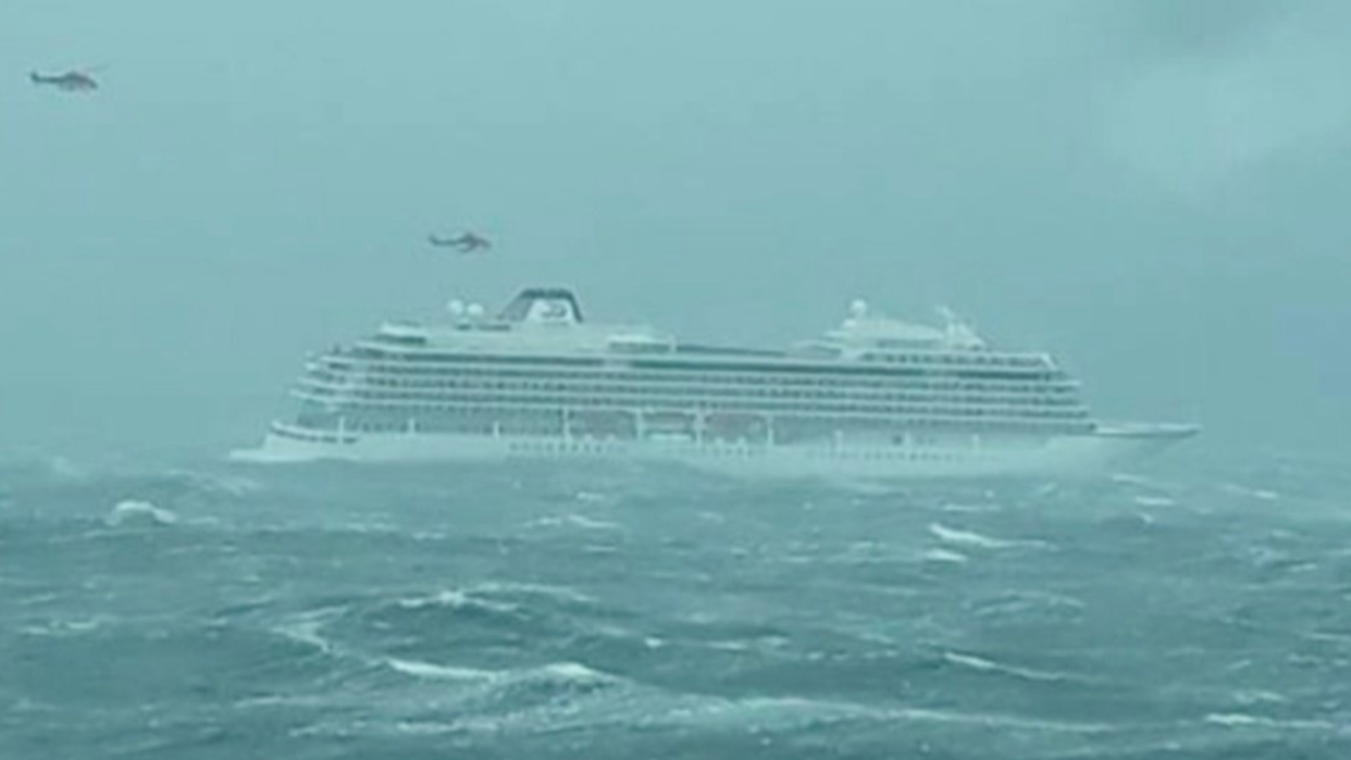 A rescue is underway to airlift 1,300 passengers and crew members from the Viking Sky after engine failure and a mayday call. (Photo: Twitter)