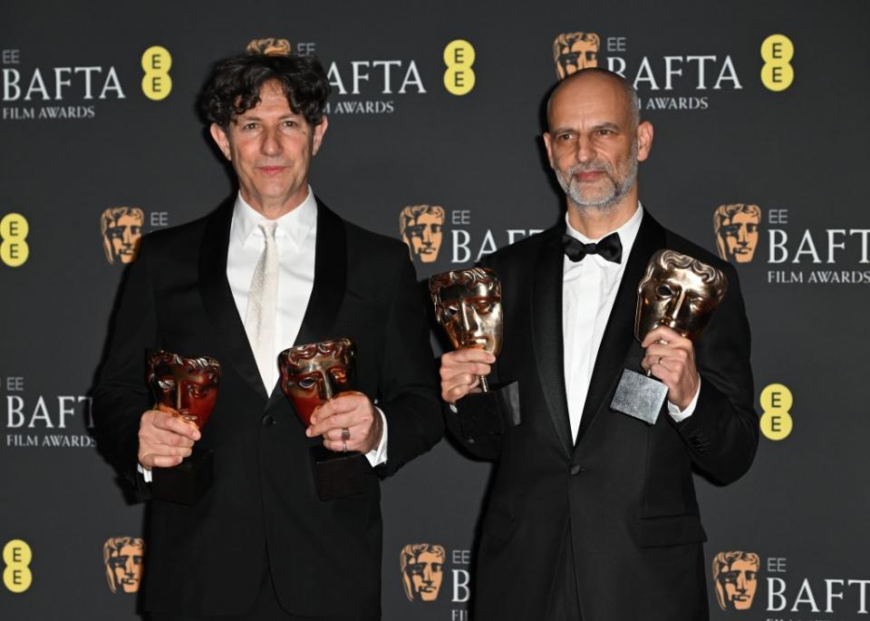 “The Zone of Interest” director Jonathan Glazer and producer James Wilson at the BAFTAs last month. Wilson spoke out about the Israel-Hamas war. SplashNews.com