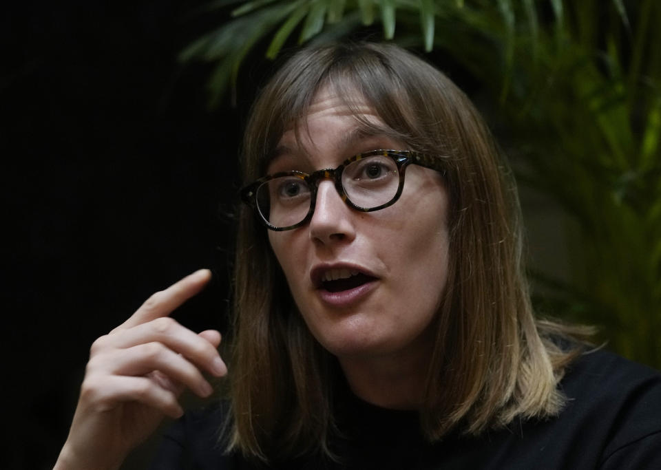 Sarah Leslie speaks during an interview with The Associated Press in Seoul, South Korea, Wednesday, July 19, 2023. Leslie thought she was witnessing a stunt when she saw an American soldier start sprinting toward North Korea. (AP Photo/Ahn Young-joon)