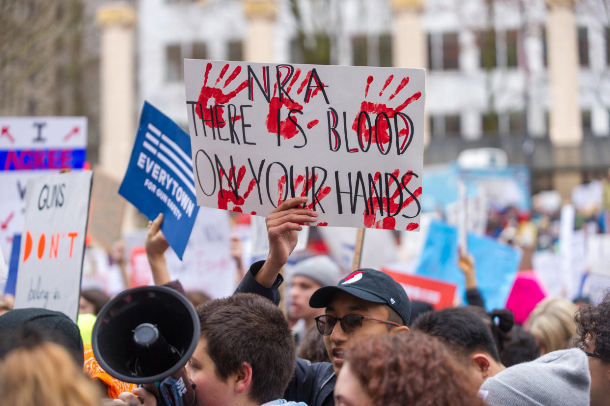 Protesters in cities across the U.S. -- from Washington D.C. to Portland, Oregon --- participated in March For Our Lives demonstrations on Saturday. (Photo: Getty Images)