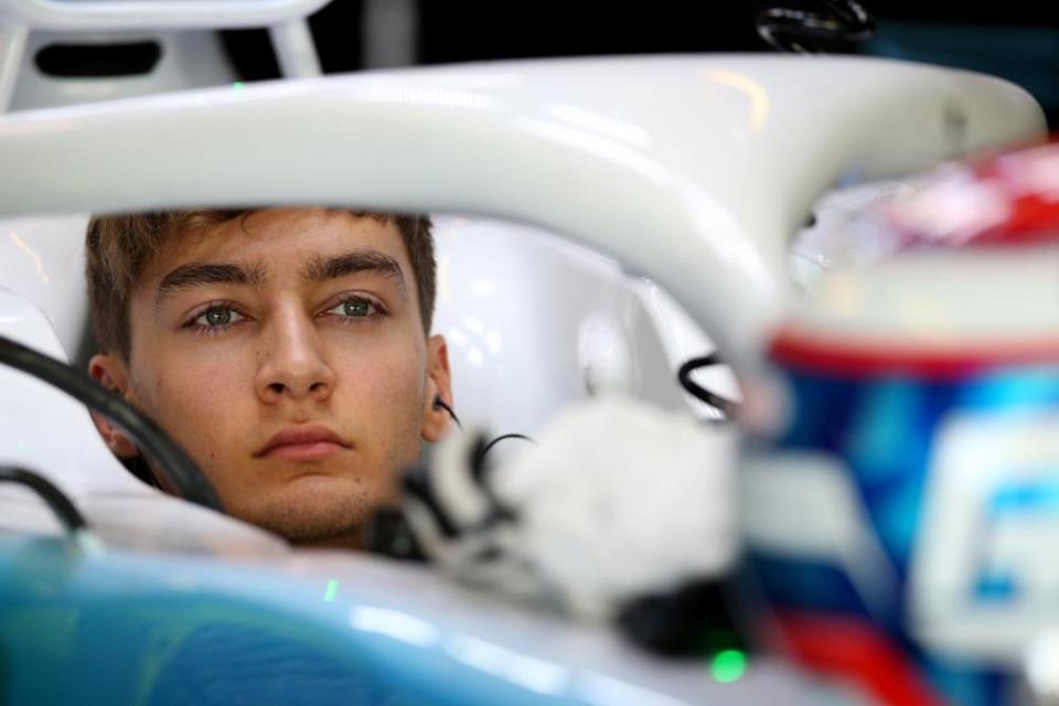 William’s George Russell looks focussed in Abu Dhabi ahead of last season’s final race.