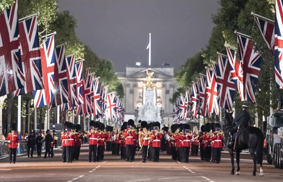 An early morning rehearsal for the procession of Queen Elizabeth's coffin from Buckingham Palace to Westminster Hall, London, where it will lie in state until her funeral on Monday. Picture date: Tuesday September 13, 2022.