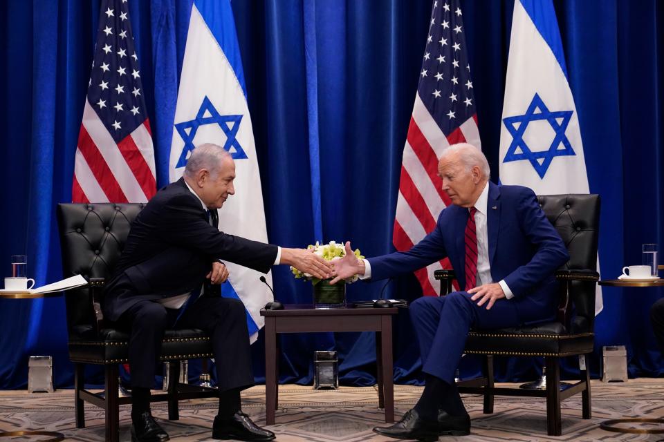 President Joe Biden meets with Israeli Prime Minister Benjamin Netanyahu in New York on Wednesday. Biden was in New York to address the 78th United Nations General Assembly.