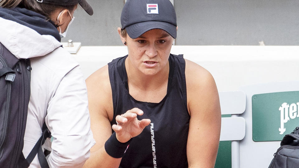 Ash Barty, pictured here practicing on Court Philippe-Chatrier ahead of the French Open.