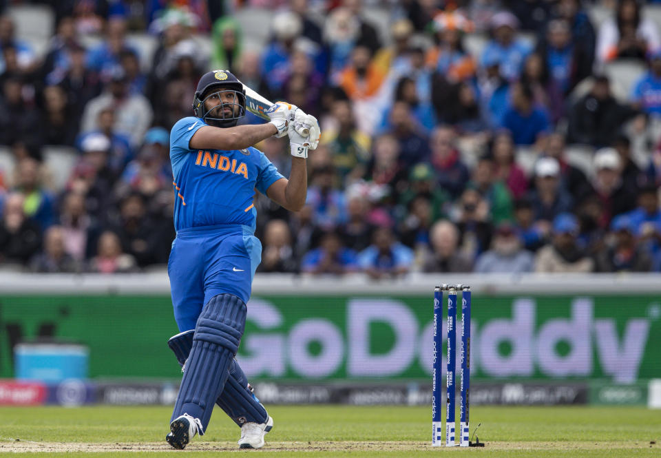 Rohit Sharma smashing a six (Photo by Andy Kearns/Getty Images)