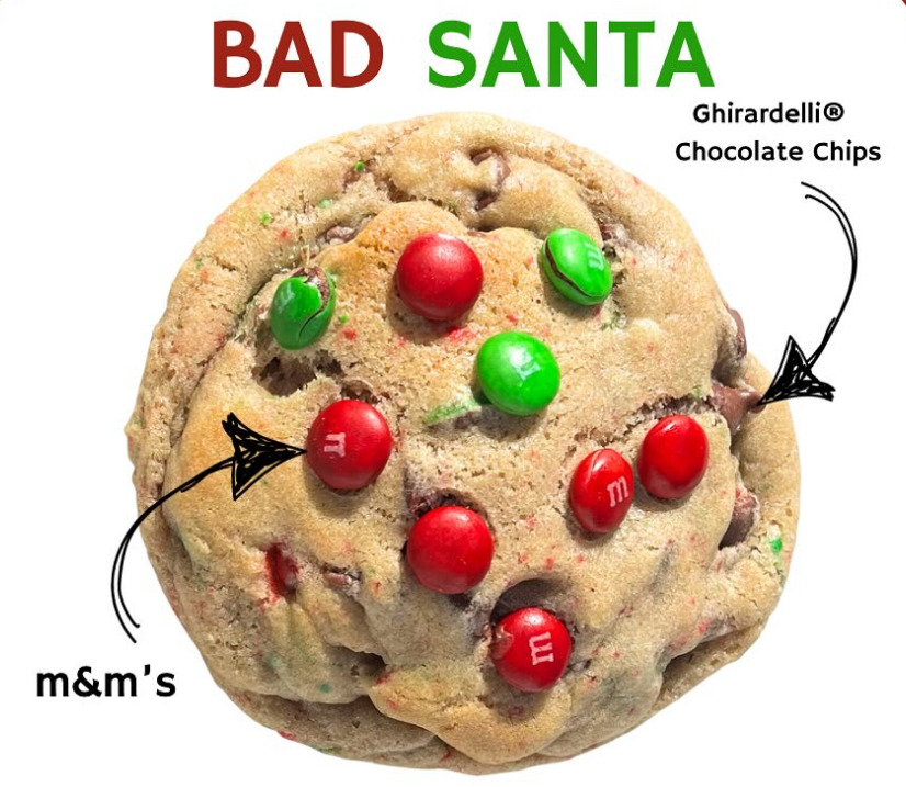 'Bad Santa' M&M cookie from Bad Cookie Co.