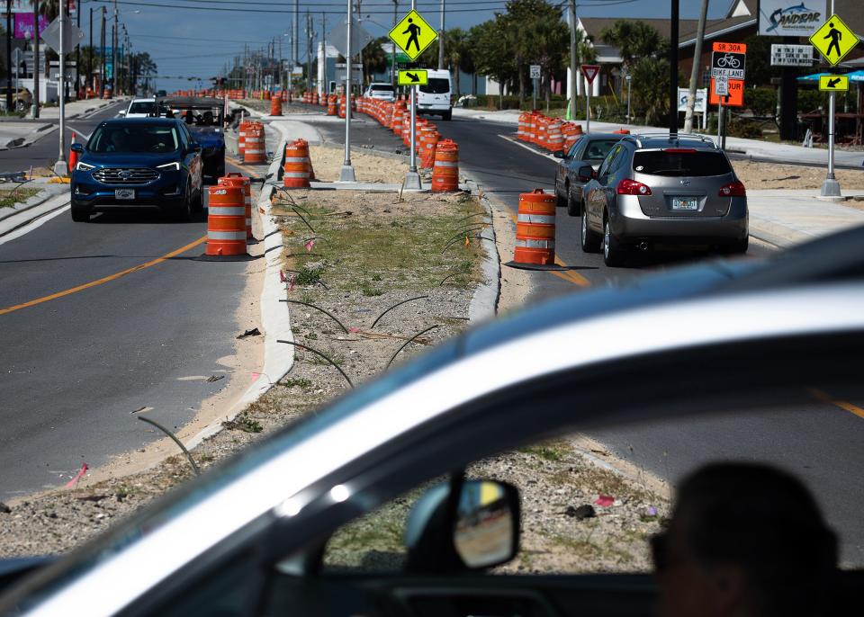 Traffic near the Front Beach and South Arnold roundabout in Panama City Beach. The roundabout reopened recently after being temporarily closed in April.