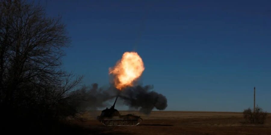 German howitzer Panzerhaubitze 2000 of the 43rd Brigade at the front near Soledar