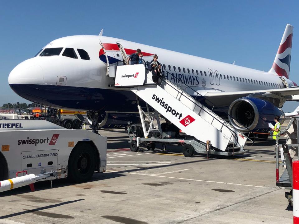 Half full: British Airways Airbus A320 at Dublin airport. The IAG group filled 49.2% of seats in the first half of 2021 (Simon Calder)