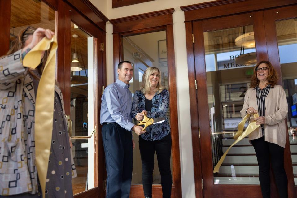 Founder and owner of Mercantile Plaza Julie Christiansen and her husband Mike, who serves as general manager, cut a ribbon for the grand opening of the space Wednesday, Nov. 1.