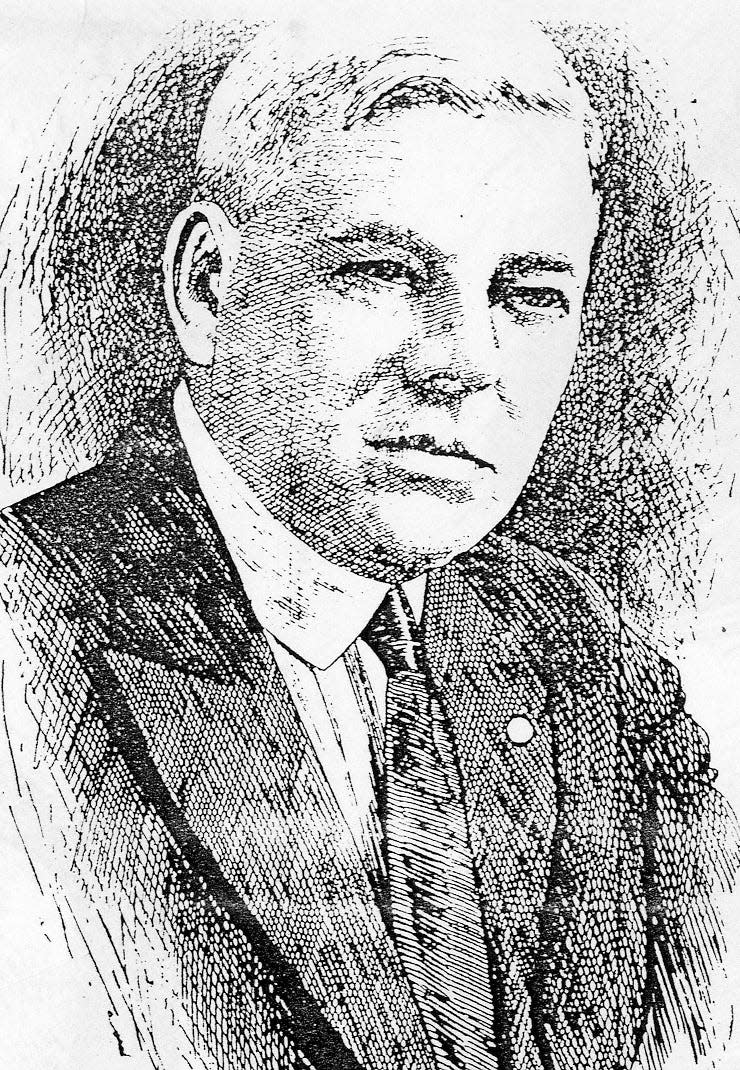 Pen and ink drawing of a young Ralph Caples featured in the Sarasota Herald.