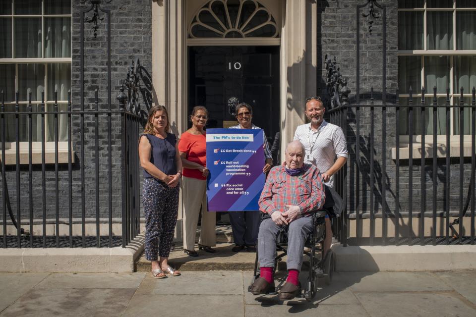 Campaigners handing in an Age UK Social Care petition and letter at 10 Downing Street (Jamie Lau/Age UK) (PA Media)