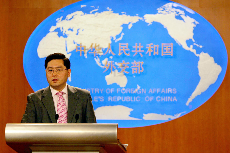 FILE - Chinese Foreign Ministry spokesman Qin Gang speaks at a media briefing in Beijing on July 5, 2007. China has removed outspoken foreign minister Qin Gang from office and replaced him with his predecessor, Wang Yi. In an announcement on Tuesday, July 25, 2023, state media gave no reason for Qin’s removal, but it comes after he dropped out of sight almost one month ago amid speculation over his personal affairs and political rivalries.(AP Photo/Elizabeth Dalziel, File)