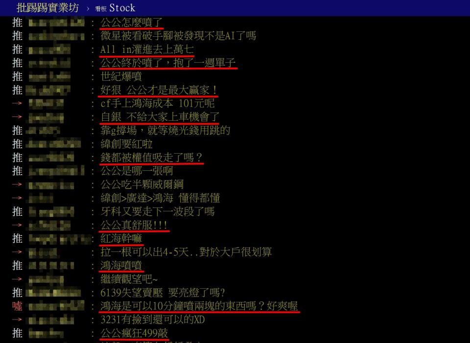 網友討論鴻海股價表現。圖取自PTT網站