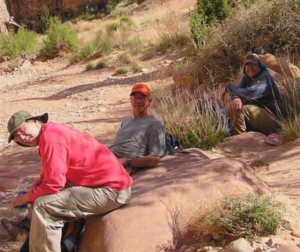 David Cicotello and his older brother Louis Cicotello, along with their friend Rex Welshon, in Chute Canyon in the San Rafael Swell, Utah.