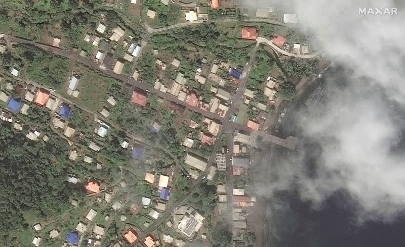 A satellite image shows Richmond Vale waterfront on Saint Vincent island before the volcanic eruption