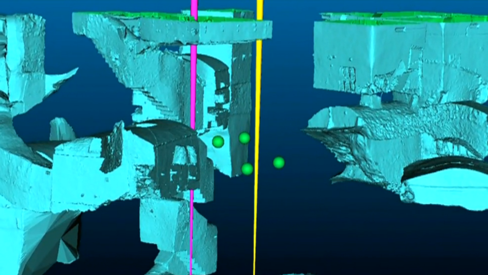 Ein 3D-Modell einer versteckten Grabkammer in Neapel, Italien, erstellt von Forschern mithilfe der Teilchenphysik.  März 2024. / Bildnachweis: CBS News