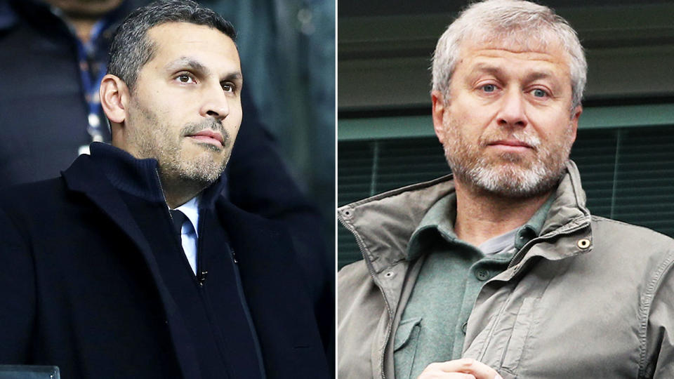 Khaldoon Al Mubarak and Roman Abramovich, pictured here at English Premier League games.