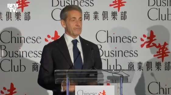 Interrogé par BFMTV lors d'un discours devant le Chinese Business Club, Nicolas Sarkozy a taclé Eric Zemmour. (Photo: Capture BFMTV)