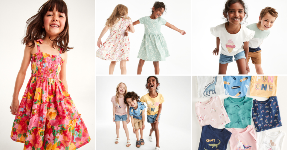 Selections from the fun and colourful Spring kids' range. Photo: Kmart