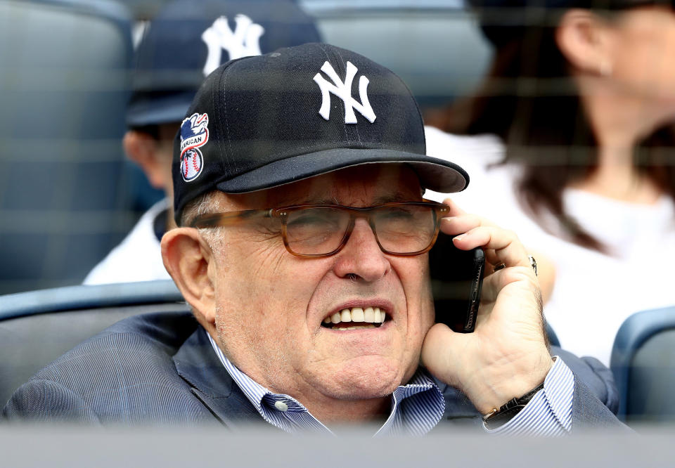 Rudy Giuliani at the Yankees game on Monday. (Photo: Elsa via Getty Images)