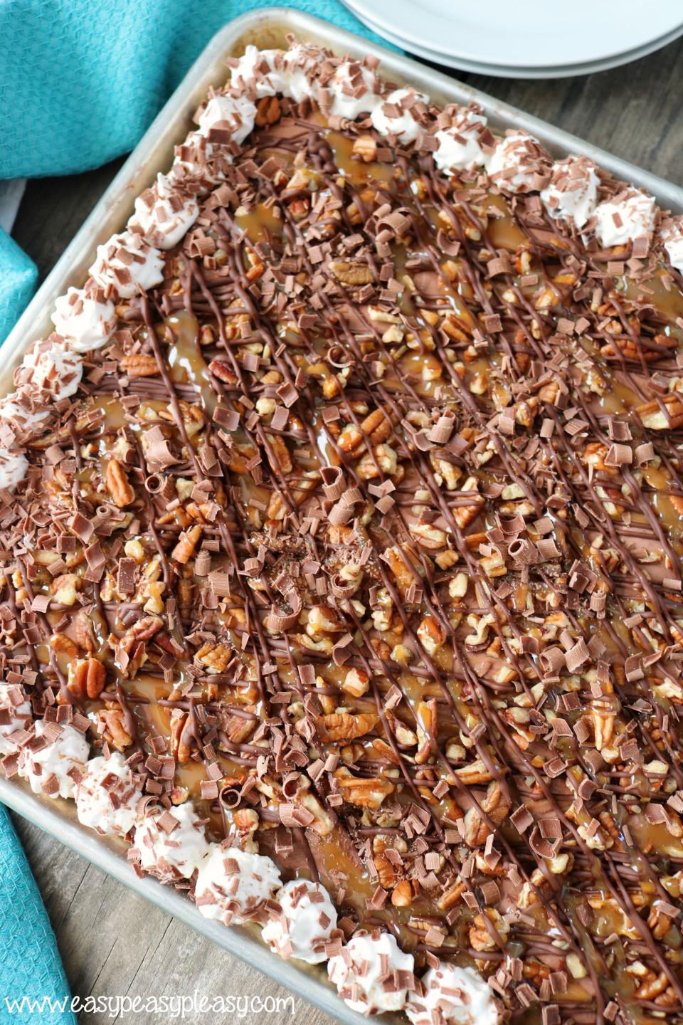 Chocolate Turtle Slab Pie