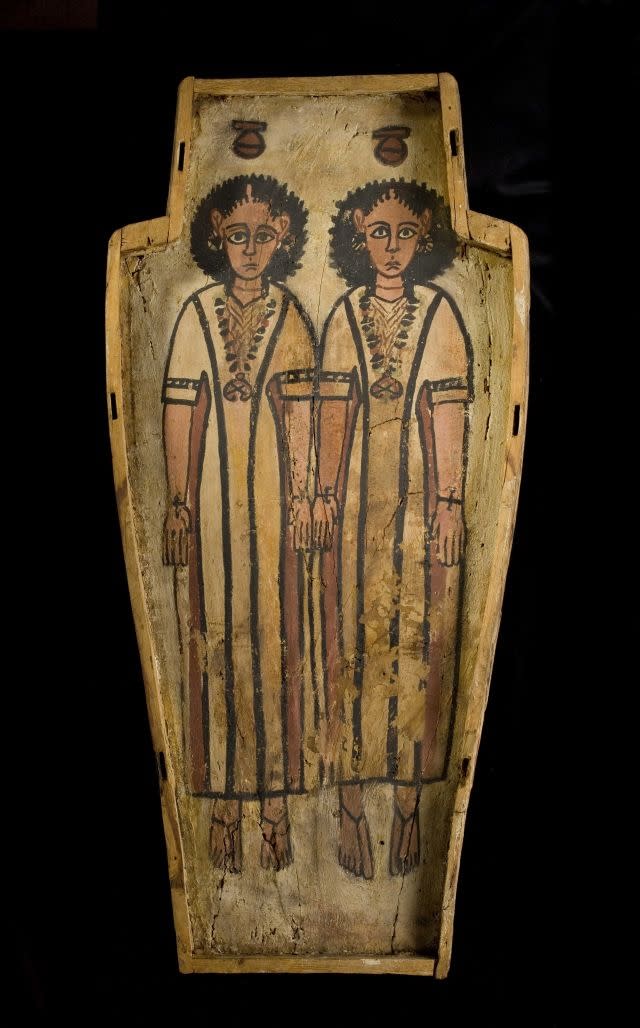 Coffin, plastered and painted wood, made for two children, from Thebes, Roman period