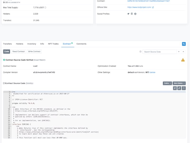 Contrato inteligente de Loot. (etherscan.io)