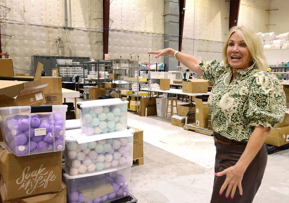Leisha Pickering, founder of Musee, is seen inside a production area at the Canton facility last month. Musee products are handmade by women formerly incarcerated and/or are recovering from substance abuse.
