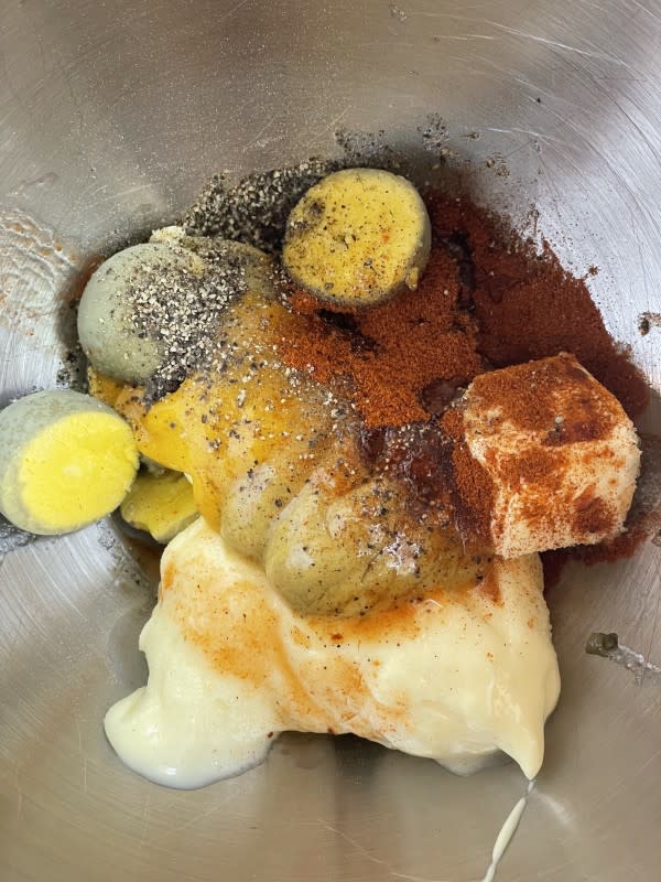 Million Dollar Deviled Eggs Prep<p>Courtesy of Choya Johnson</p>