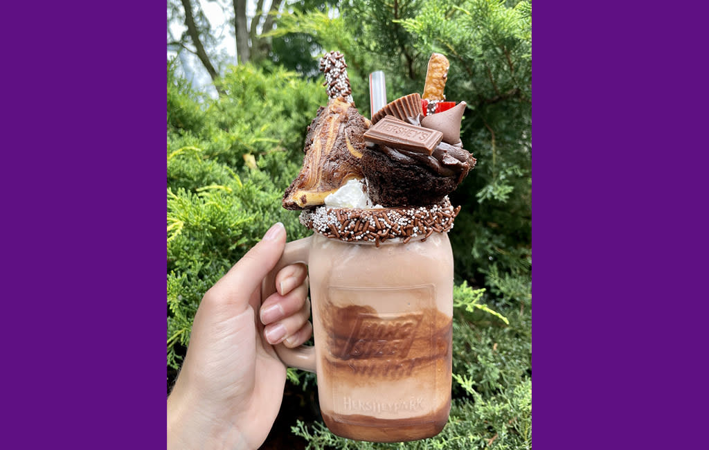 Outrageously topped and delightfully chocolatey, Hersheypark's King Size milkshake is an iconic theme park treat. (Photo: Hersheypark)