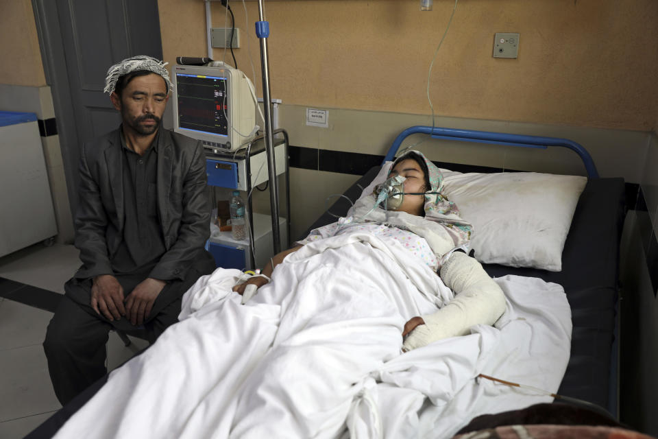 An Afghan student is treated at a hospital after she was injured by deadly bombings targeting a school in Kabul, Afghanistan, May 10, 2021. / Credit: Rahmat Gul/AP