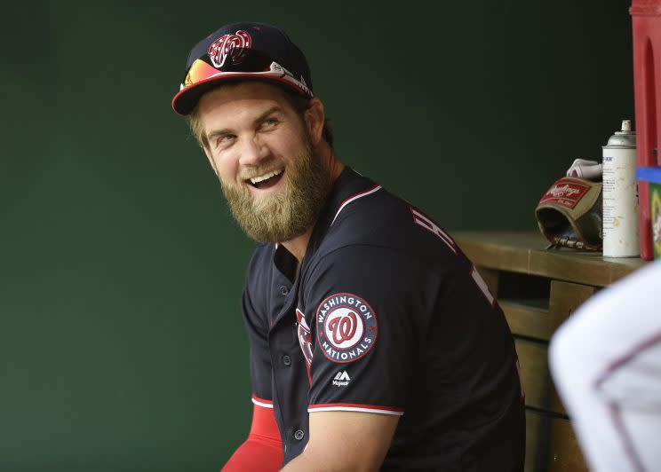 Bryce Harper has plenty of reasons to smile right now. (AP Photo)