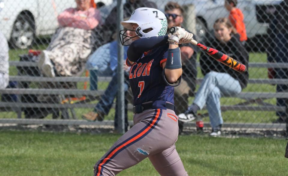 Galion's CeCe Campbell rips a two-run home run in a 10-5 win over Crestview in the Division III sectional championship game on Friday night.