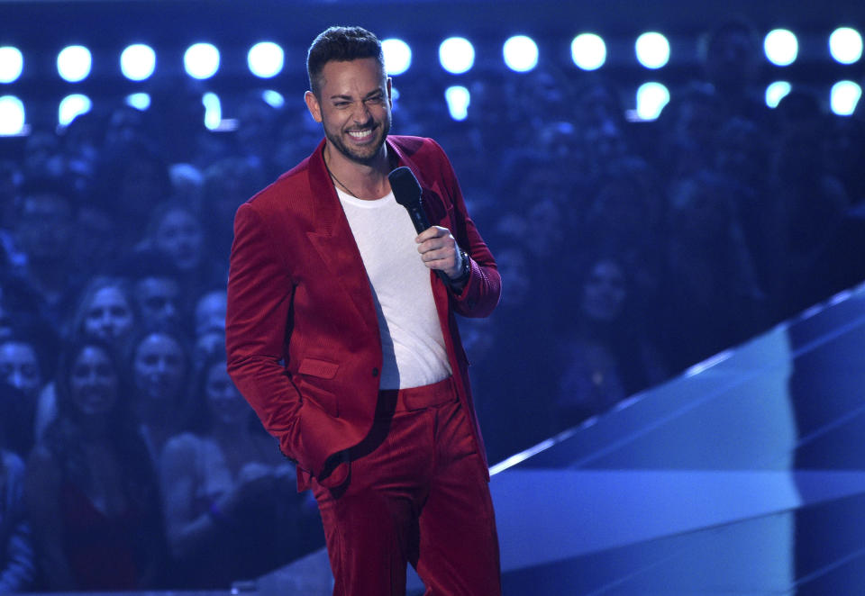 Host Zachary Levi speaks at the MTV Movie and TV Awards on Saturday, June 15, 2019, at the Barker Hangar in Santa Monica, Calif. (Photo by Chris Pizzello/Invision/AP)