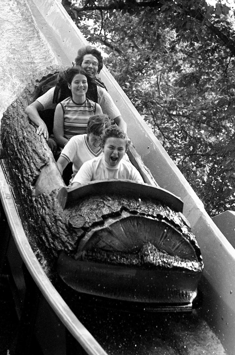 The Zoom-Flume ride means fun to this family visiting Opryland U.S.A. as the $28 million entertainment park officially opened it doors to the public May 27, 1972. The ride, consisting of hollowed-out logs conveyed in a trough of water, appeared to be the park’s most popular.