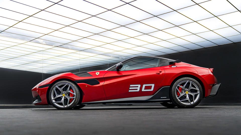 The 2011 Ferrari SP30 Berlinetta from the side